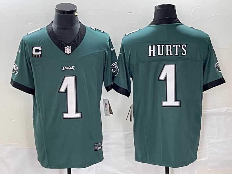 Men%27s Philadelphia Eagles #1 Jalen Hurts Green C Patch 2023 FUSE Vapor Untouchable Stitched Jersey->philadelphia eagles->NFL Jersey
